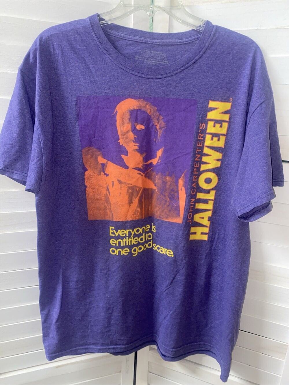 Halloween Michael Myers John Carpenter Purple Cotton Blend Shirt Scary Sz Large